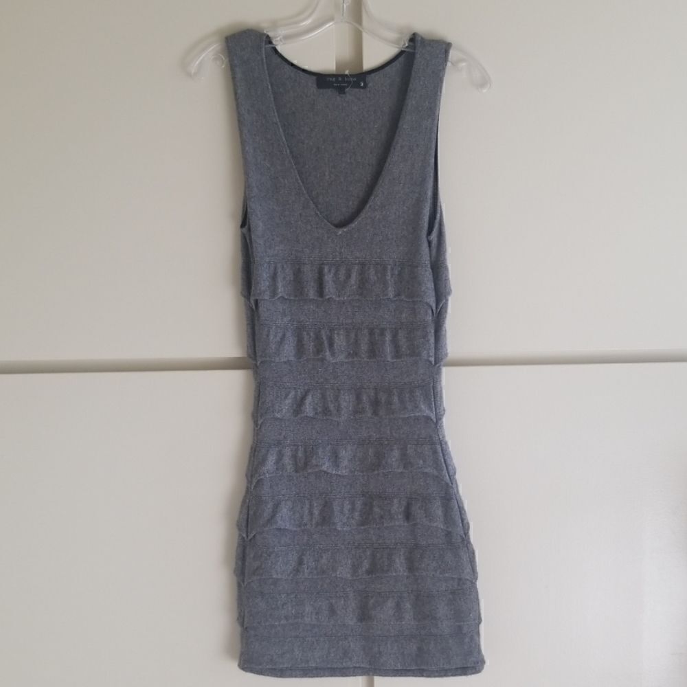 Rag and Bone Slvls Grey Ruffled Knit Tank Dress,XS
